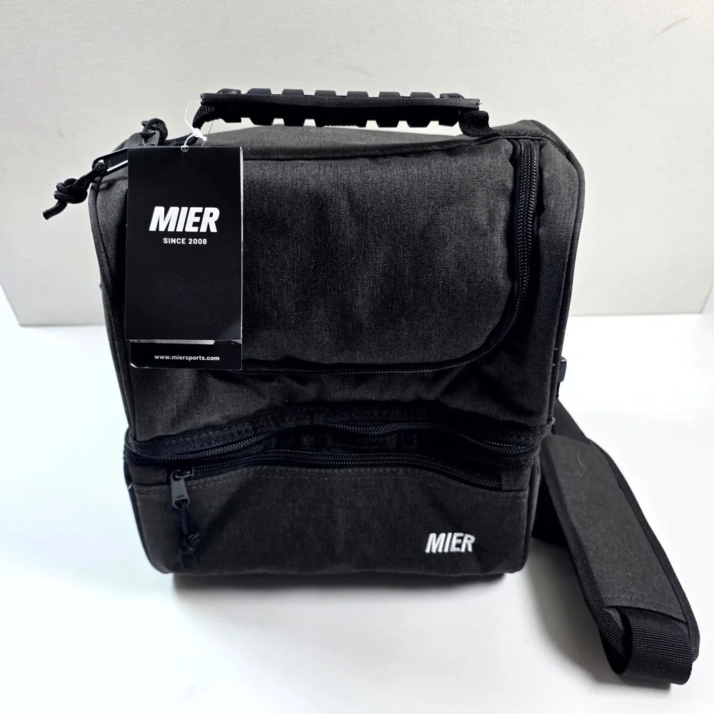 MIER Lunch Bag Black Dual Compartment Insulated Tactical Meal Prep Box Travel