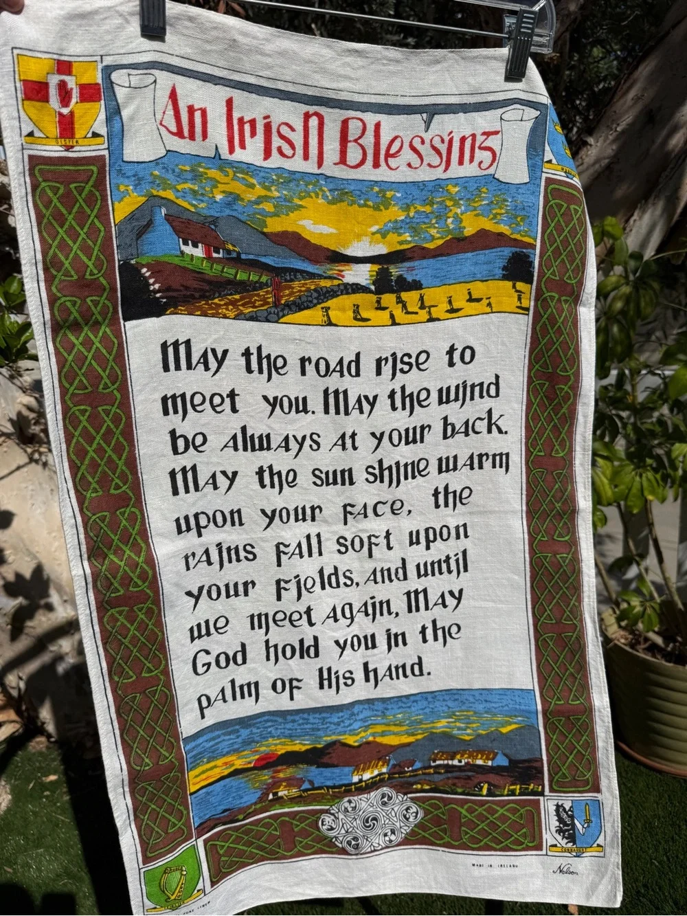 Vintage Irish Blessing linen Decorative Tea Towel made in Ireland