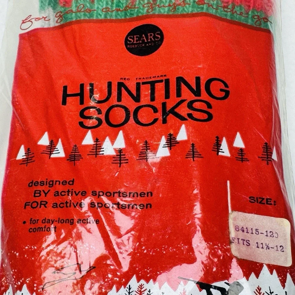 NOS Vintage Hunting Long Socks Men's Sears Roebuck Original Label Bag sz 11.5-12