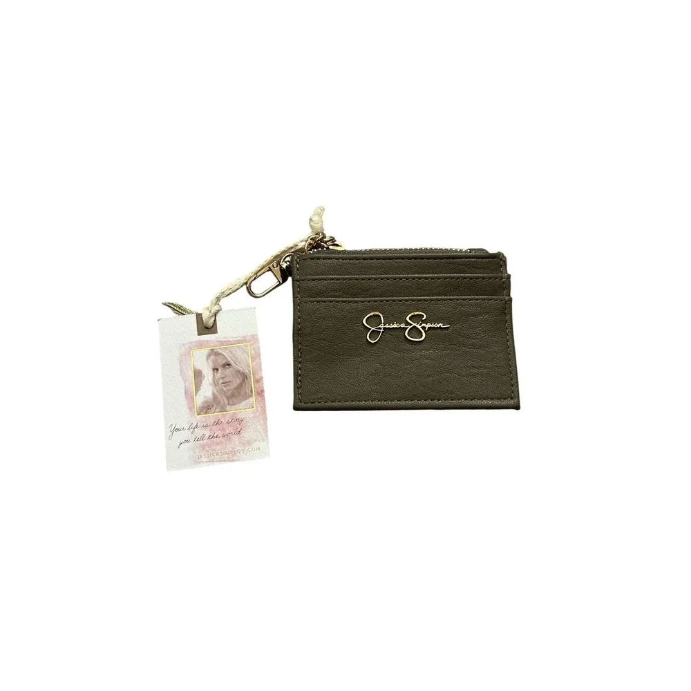 Jessica Simpson Card Case Wallet Womens OS Olive Brown NWT Leopard‎ ID Keychain