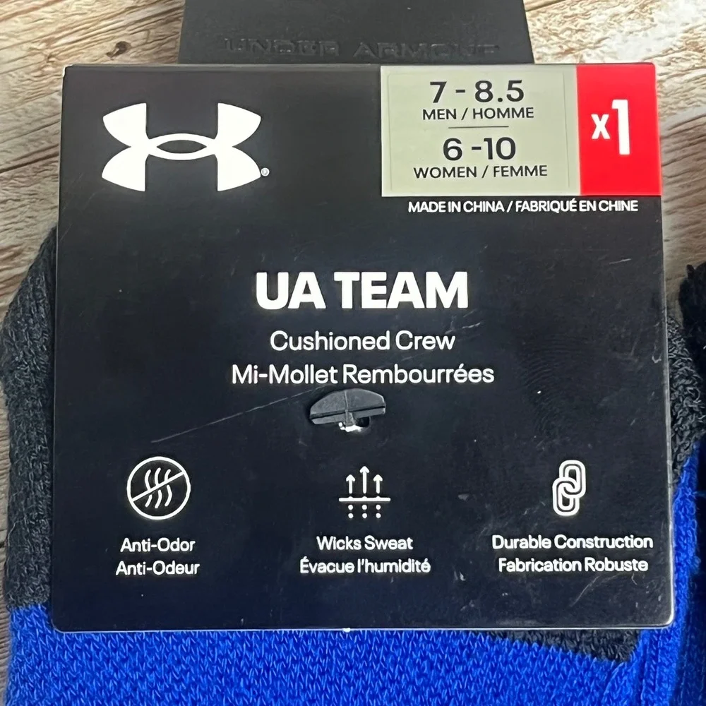 3 pair Under Armour UA Team Cushioned Crew Socks Royal Blue Men 7-8.5 Women 6-10