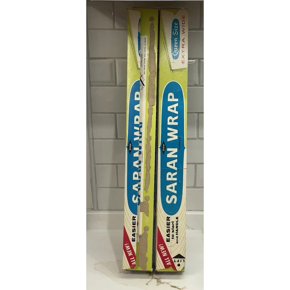 Lot 2 Vintage Saran Wrap Dow Queen Size Extra Wide 50 ft 1 New & 1 Partial READ‎