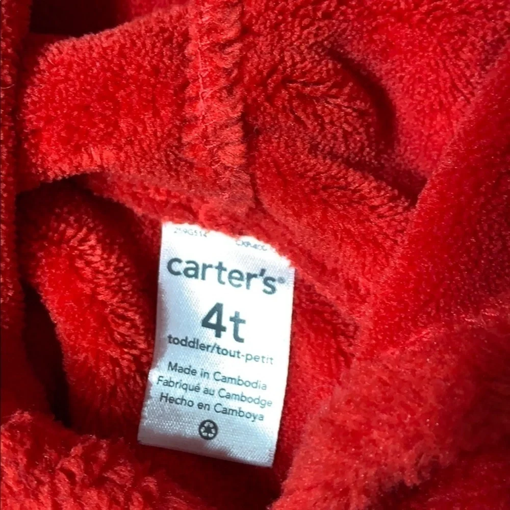 Carter’s Fleece Teddy Bear Red Hooded Sweatshirt boy 4T