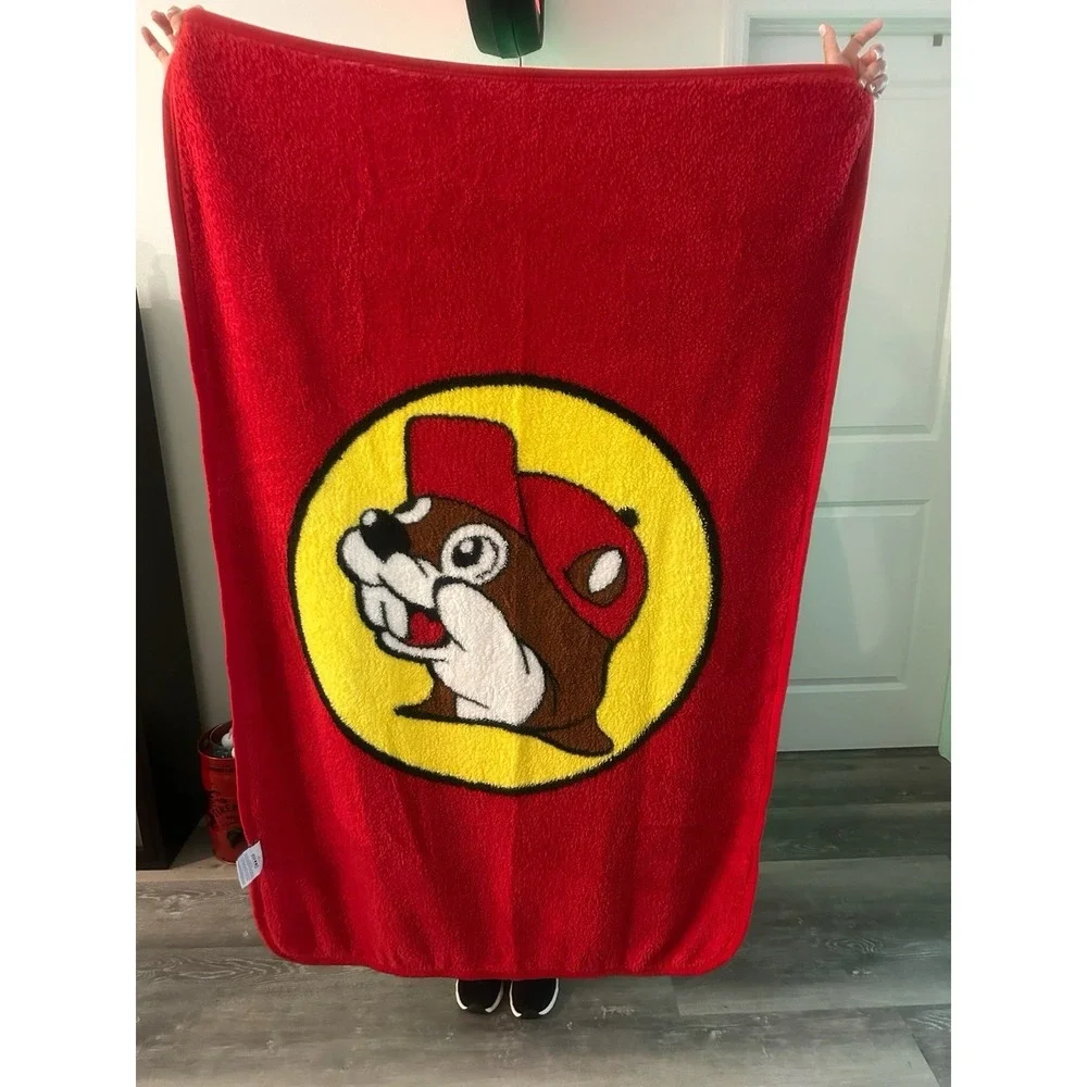 Buc-ees Beaver Logo Red Yellow Soft Fleece Throw Lap Baby Blanket Approx 59