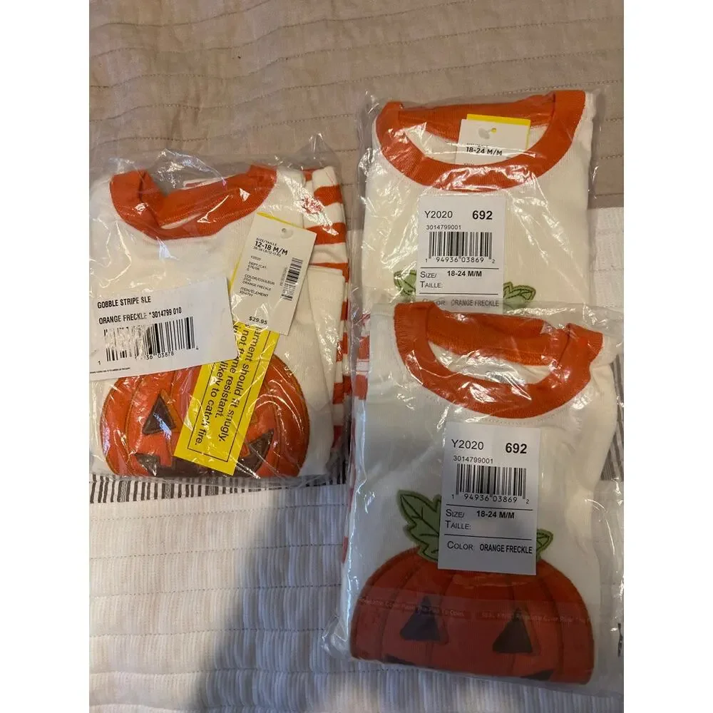 **NWT Gymboree Boys Orange & Ivory Lil' Pumpkin Cotton 2-Piece Pajamas