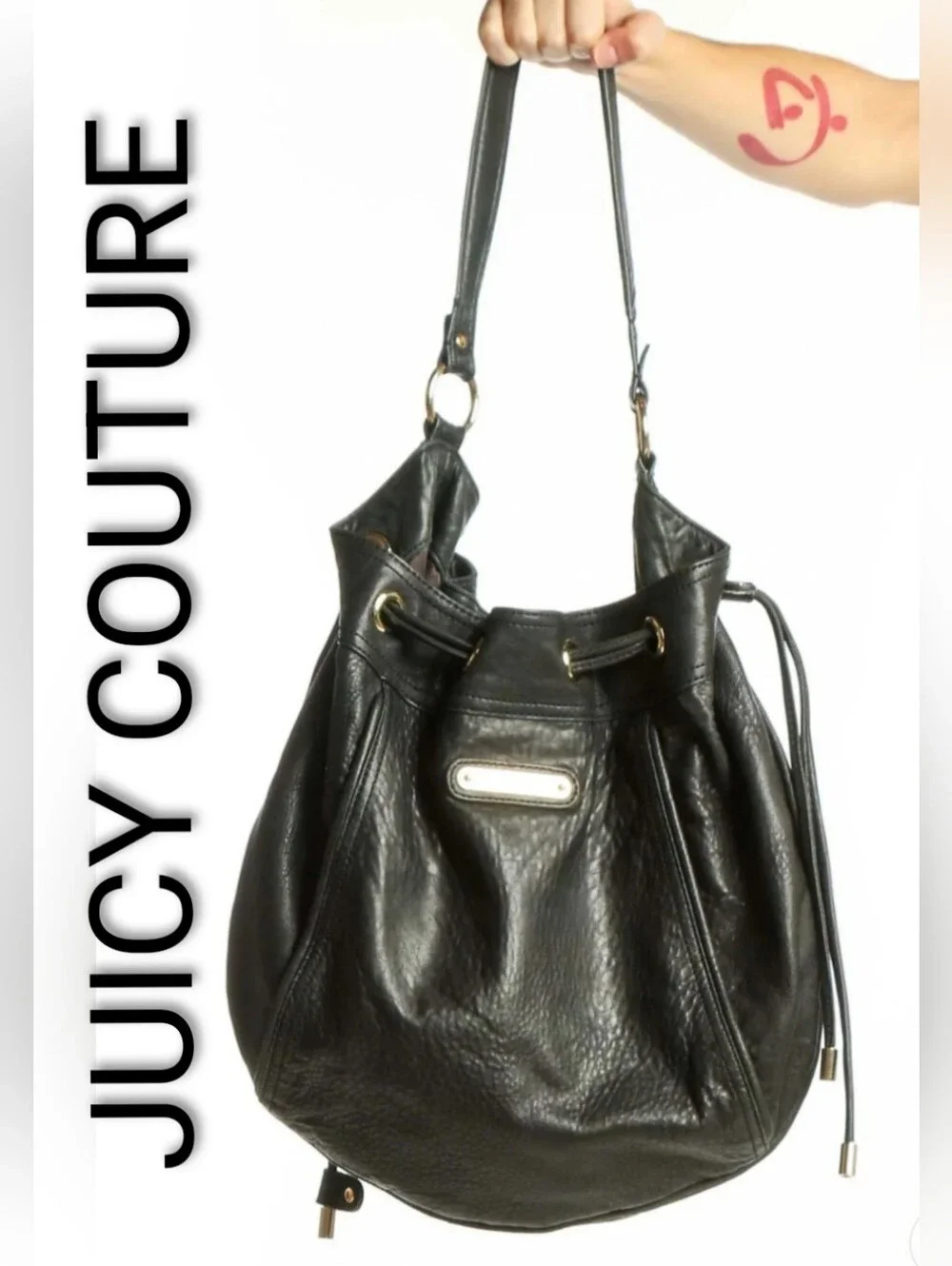 Nearly New Black Leather Juicy Couture Hobo Bag