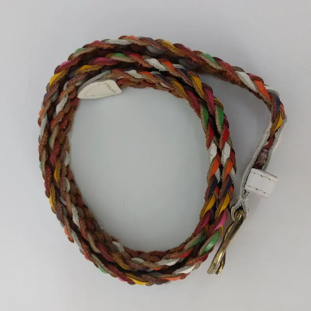 Vintage Womens Small Medium Belt Multi colored Braided Belt Rainbow 80s 90s