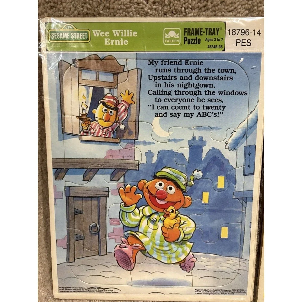 Vintage 1989 Sesame Street Frame Tray Inlaid Puzzle‎ Lot of 4 Nursery Rhymes