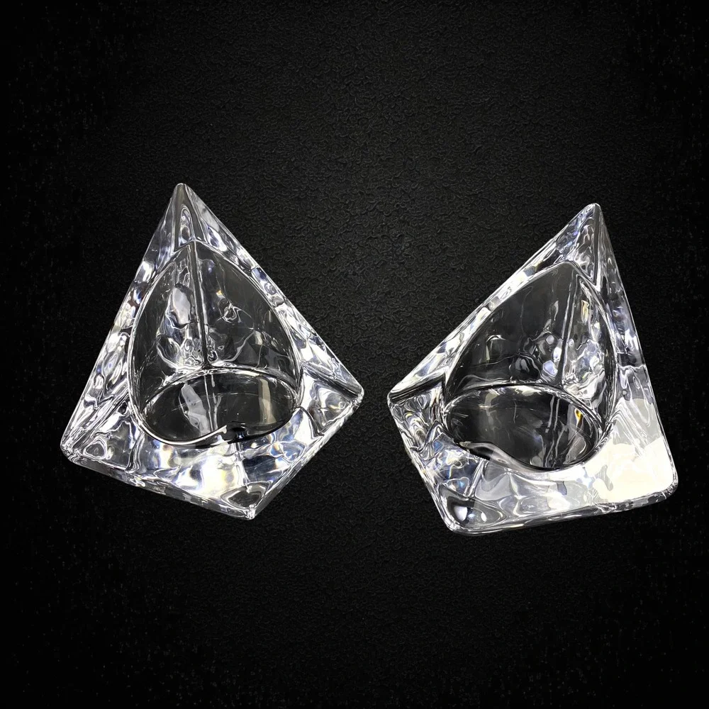 Nybro Glass Ice Pyramid Candle Holders‎ Set of 2 Sweden 1970s 1980s