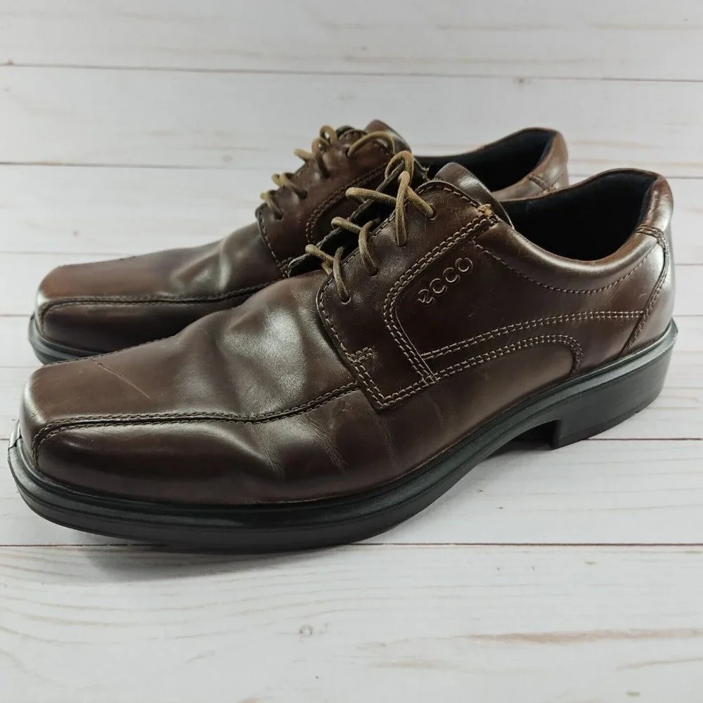 ECCO Helsinki Mens 44 Size 10/10.5 Brown Leather Bike-Toe Oxford‎ Dress Casual