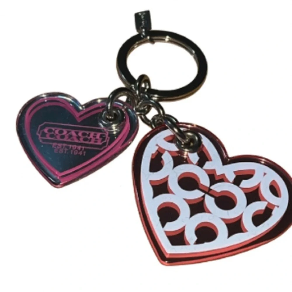Coach Rare Poppy Heart Keychain, Pink and White, Silver-tone, NWOT