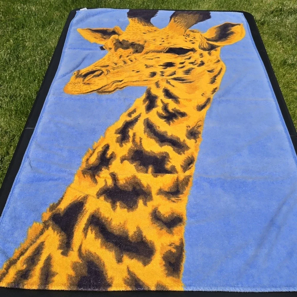 Vintage 80s TerriMondo Retro Giraffe Beach Towel 56x28 100% Cotton Israel
