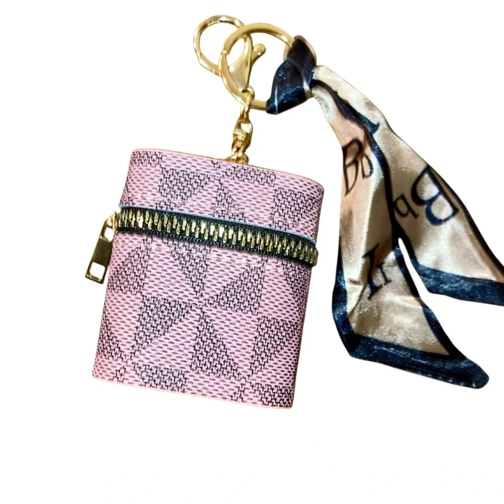 Geometric Bag Charm Keychain Pouch Pink