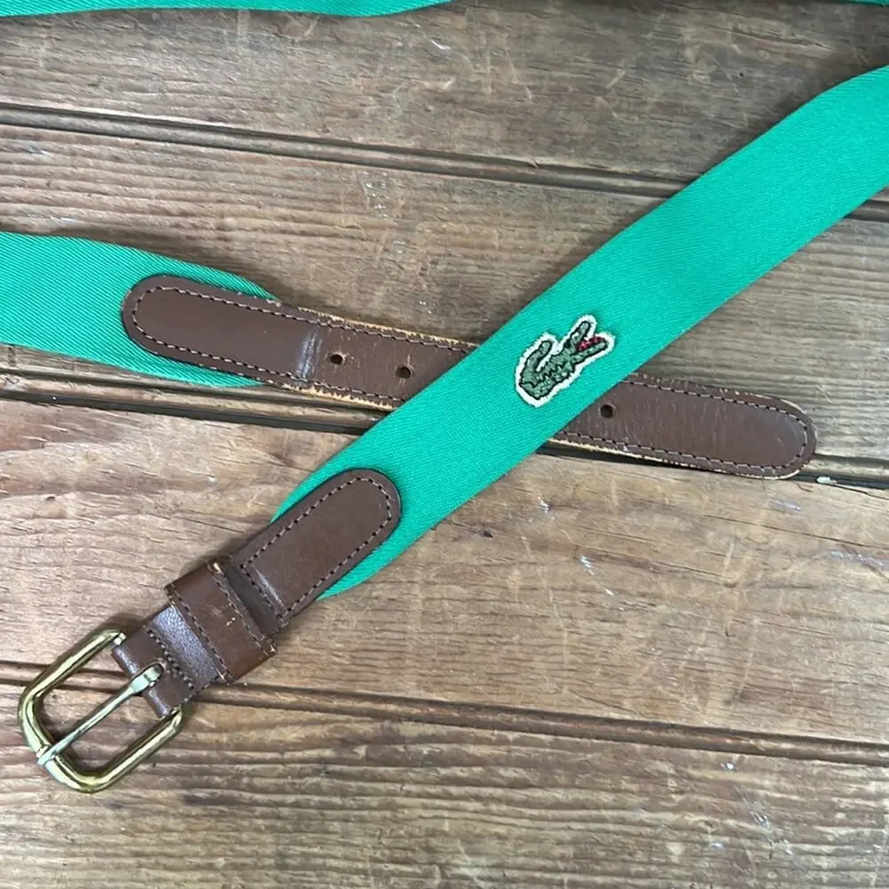 Vintage 1980s belt Lacoste preppy green stretch size 32