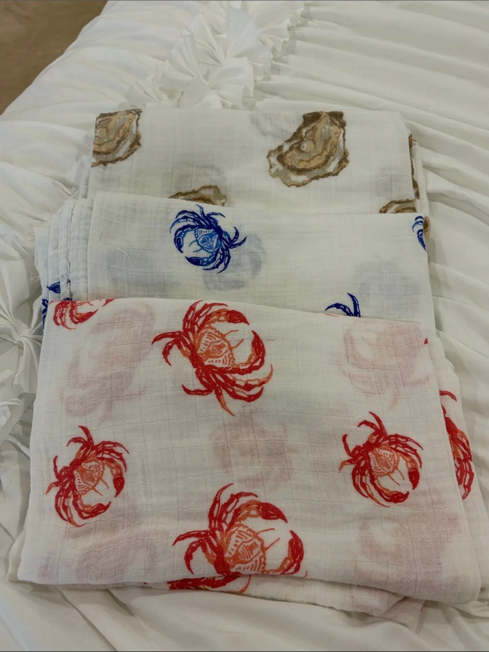 Coastal Crab , Oyster Muslin receiving blankets