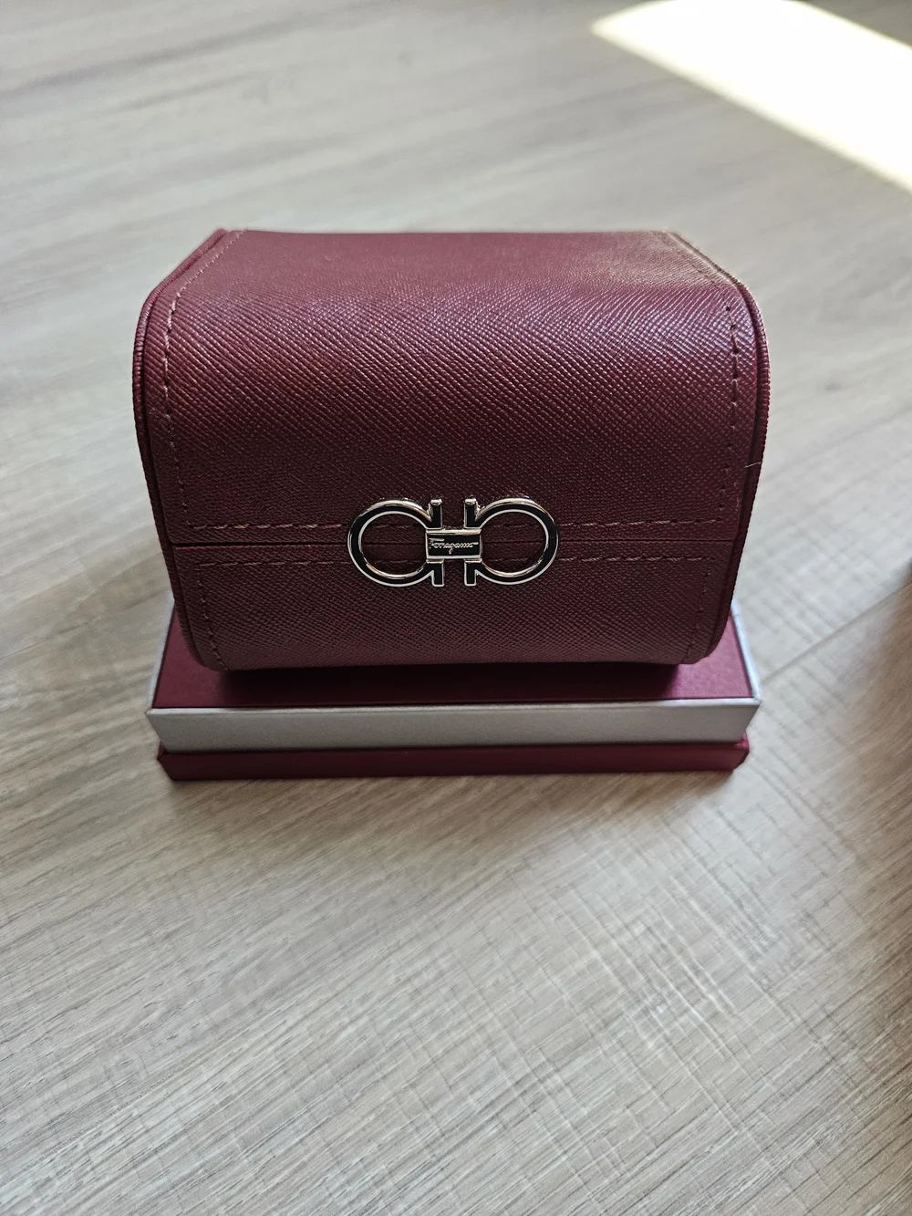 NIB Salvatore Ferragamo Black and Gold Leather Watch