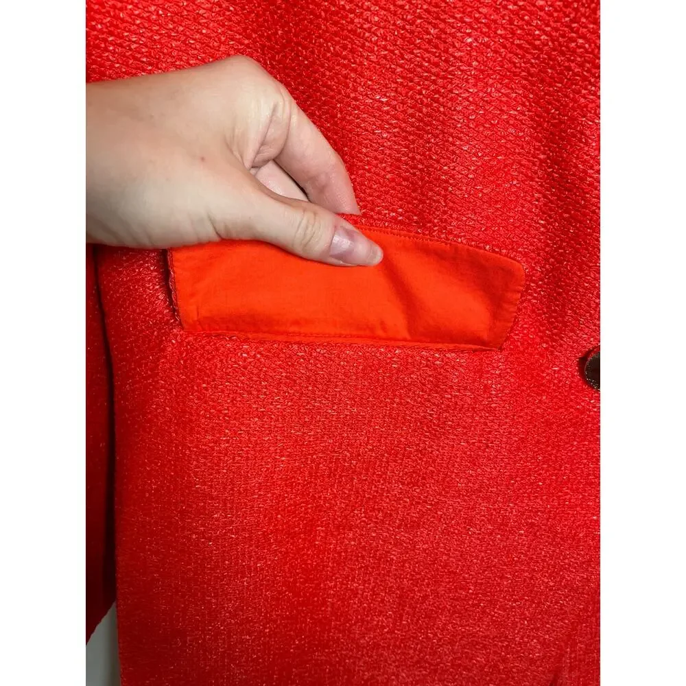 Tory Burch Castleton Peacot Womens XS Red Gold Buttons Silk Lining Cotton Blend