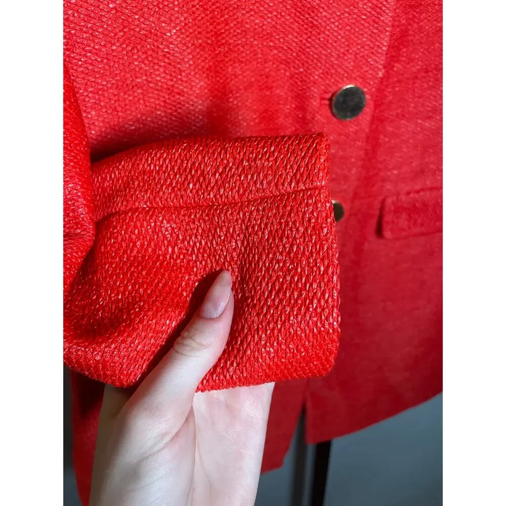 Tory Burch Castleton Peacot Womens XS Red Gold Buttons Silk Lining Cotton Blend