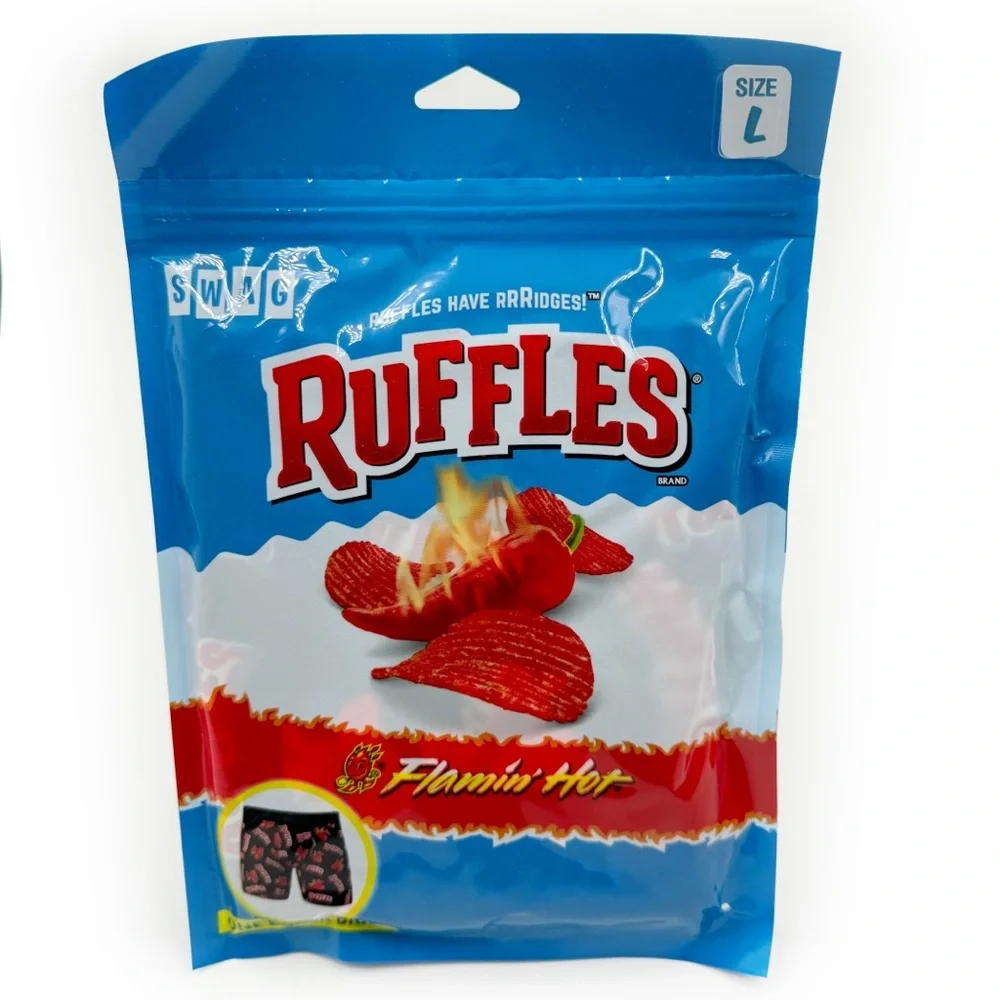 Ruffles Flamin Hot Chips Swag Boxer Briefs Mens Large Underwear Black Orange