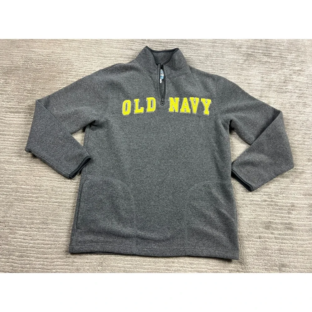 Old Navy Fleece‎ Pullover Boys XL 14-16 Gray Quarter Zip Logo Mock Neck Pockets