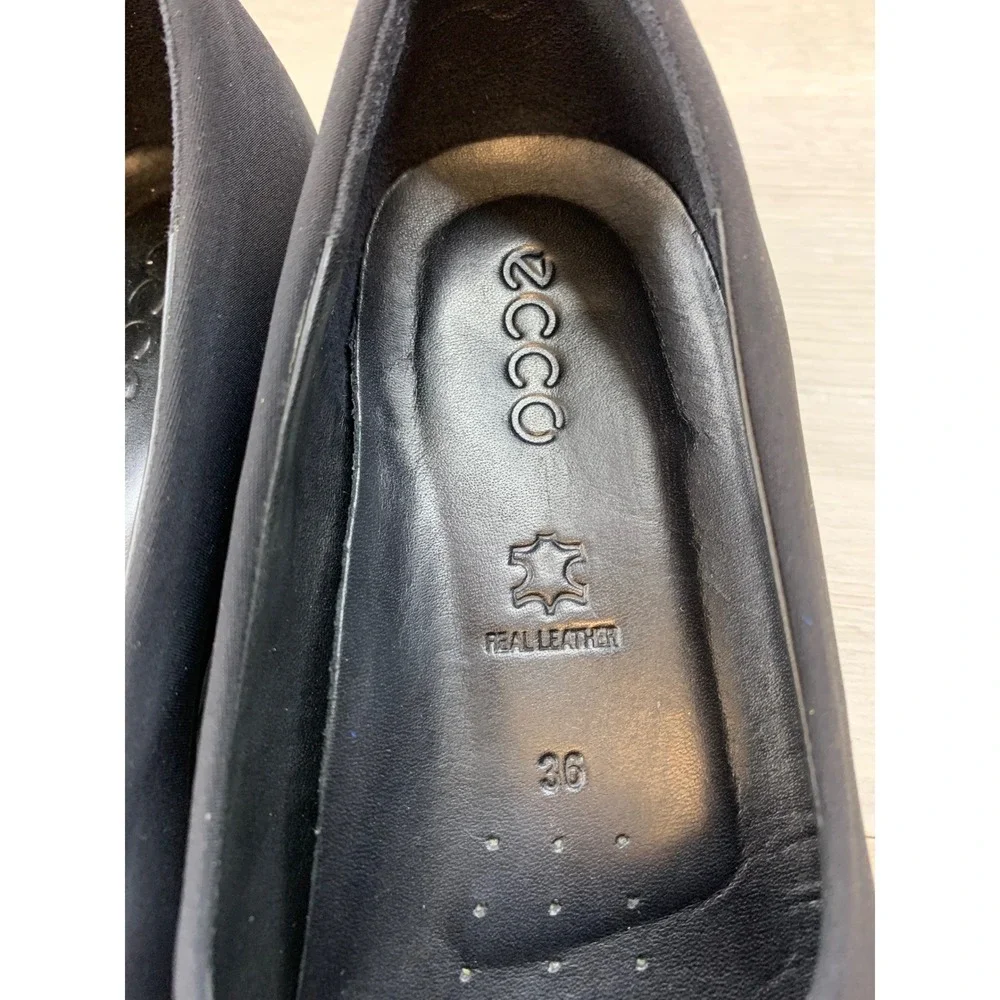 Ecco‎ Women's Black Fabric Wedge Pumps Real Leather 5.5 Insole Slip On Shoes