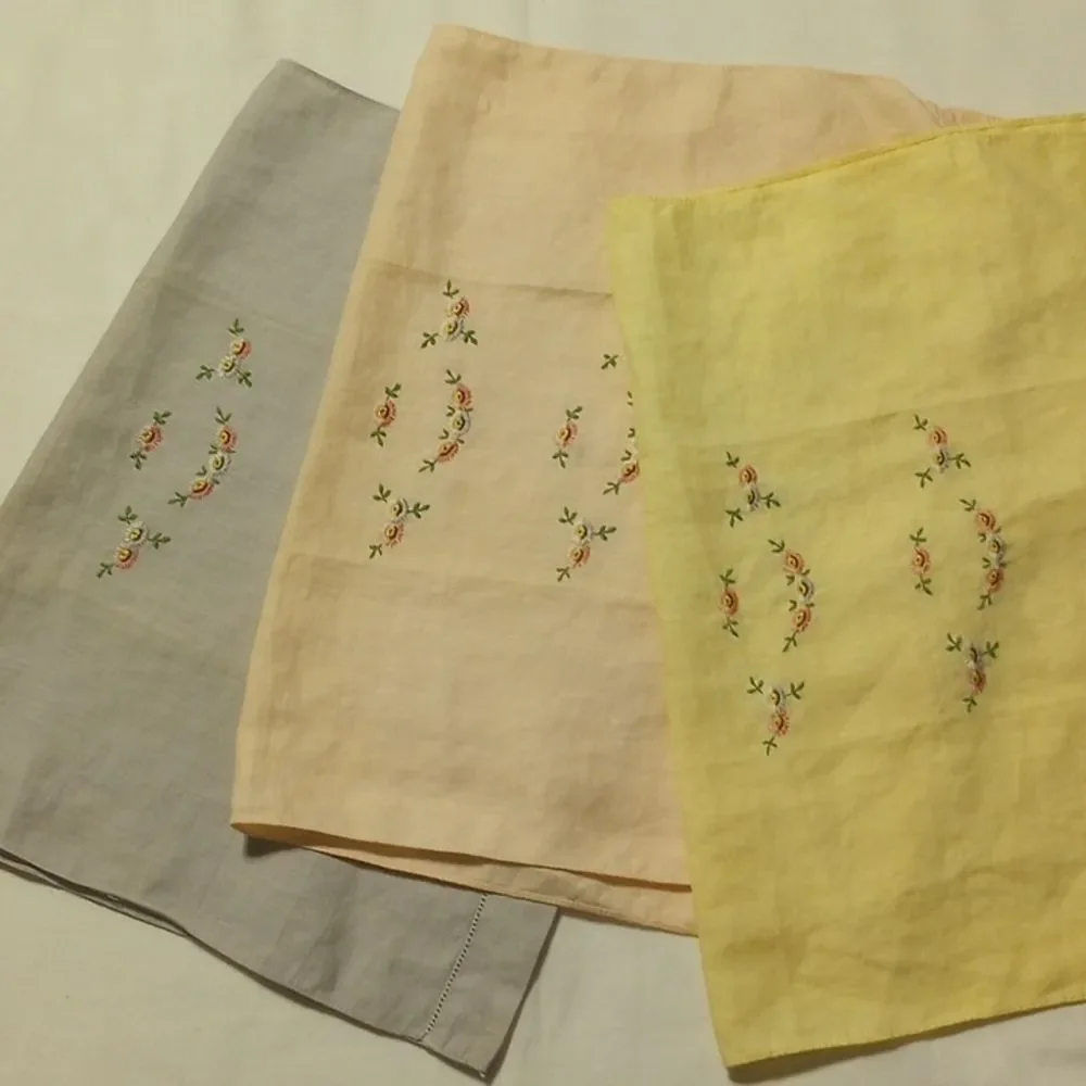 Set of Three Vintage Hand Embroidered Cloth Place Mats