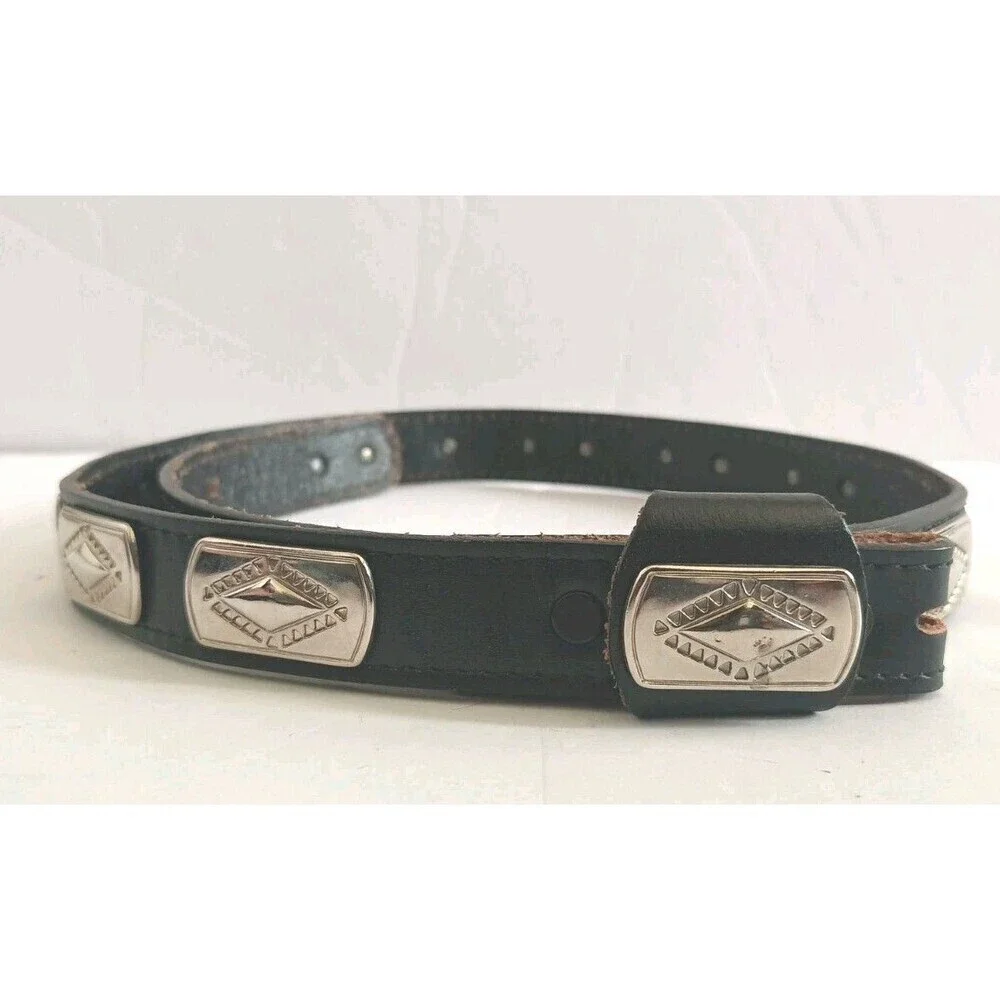 Vintage  Leather Concho Belt NO BUCKLE Black Silver Western Distressed Cowgirl