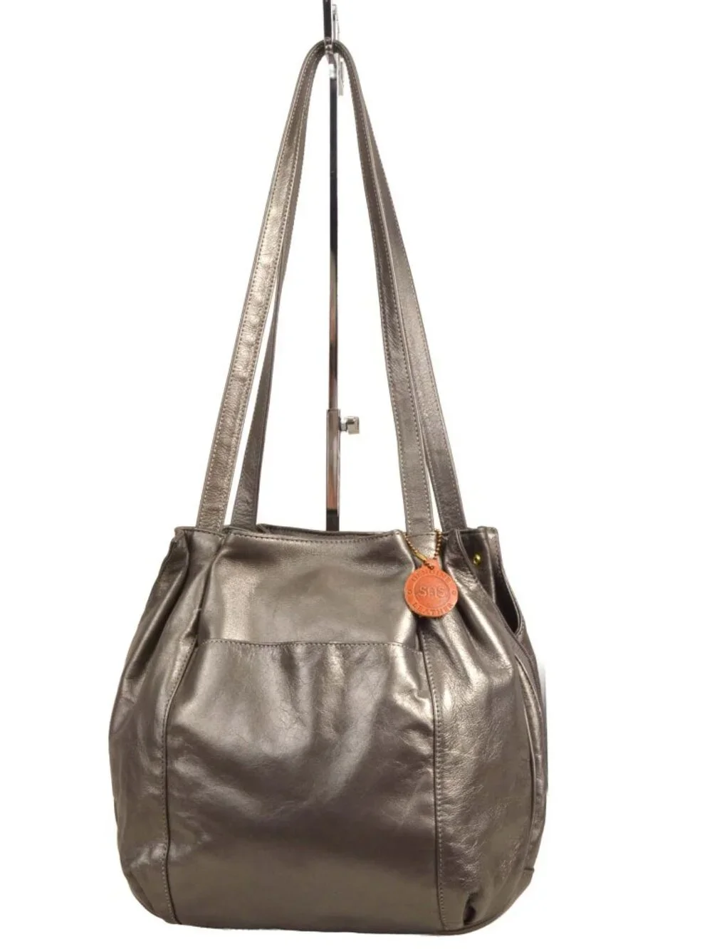 SAS Vintage Metallic Leather Hobo Shoulder Bag