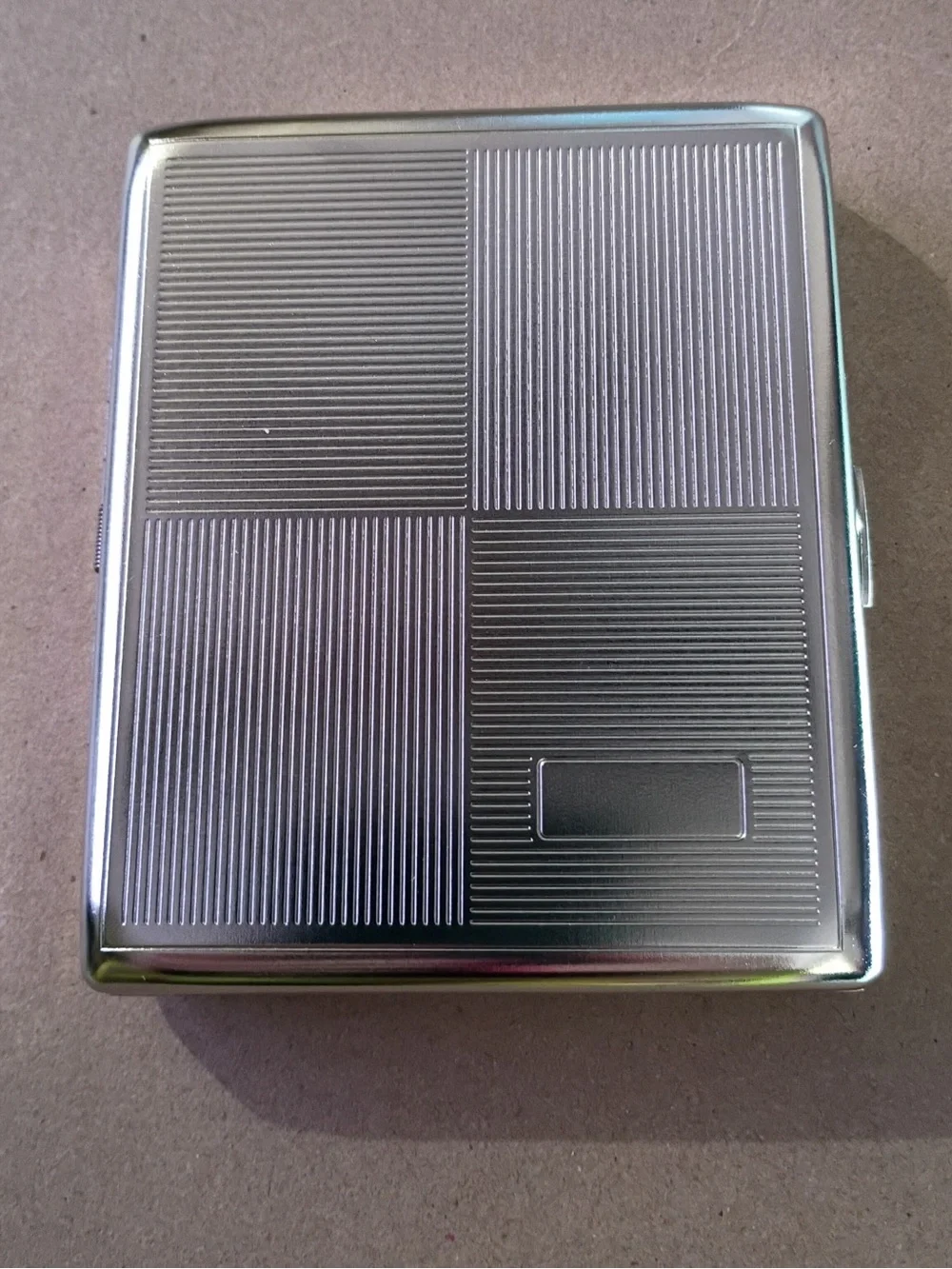 Silver Tone Metal Case - Ribbed Panel Design