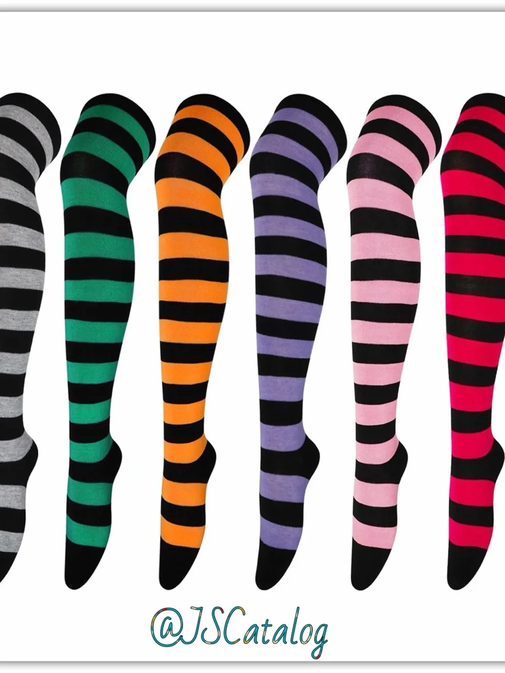 Striped Thighhigh Socks - Black & Red