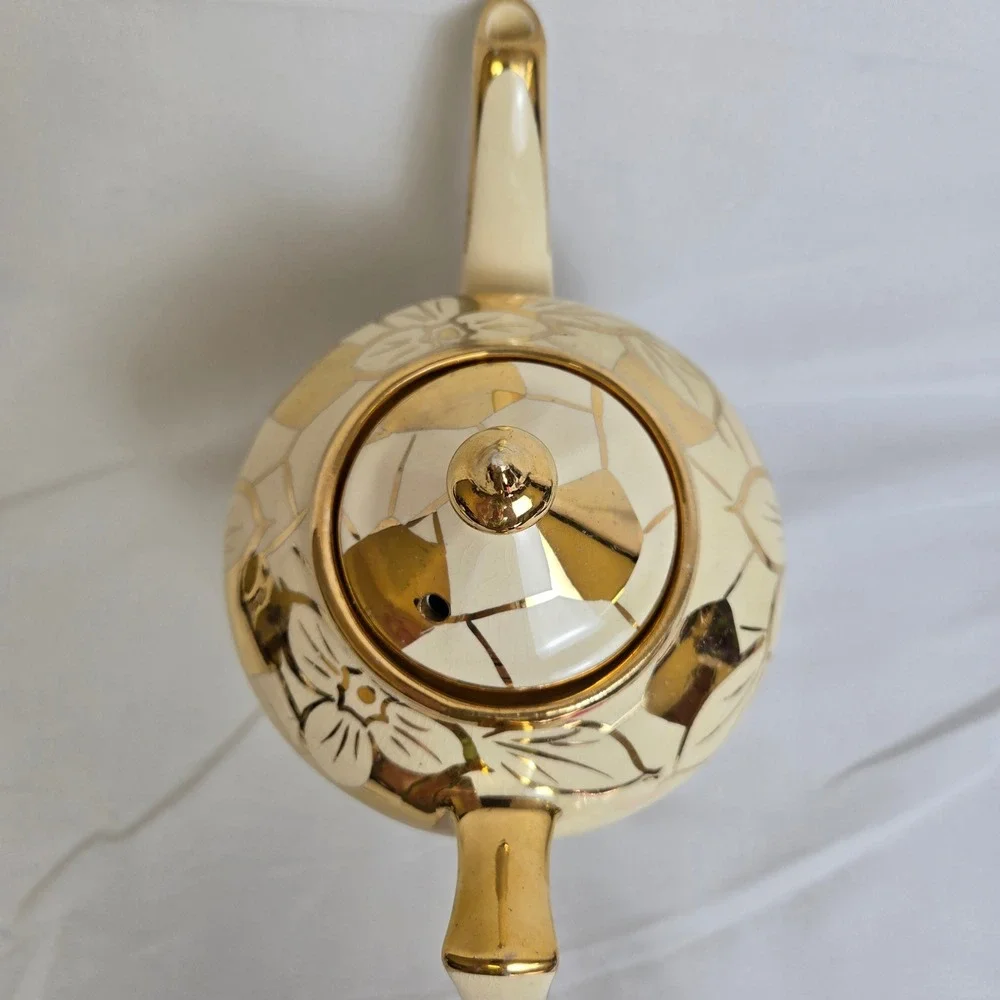 Price Bros Teapot Cream Gold Floral Design England 676 Vintage READ