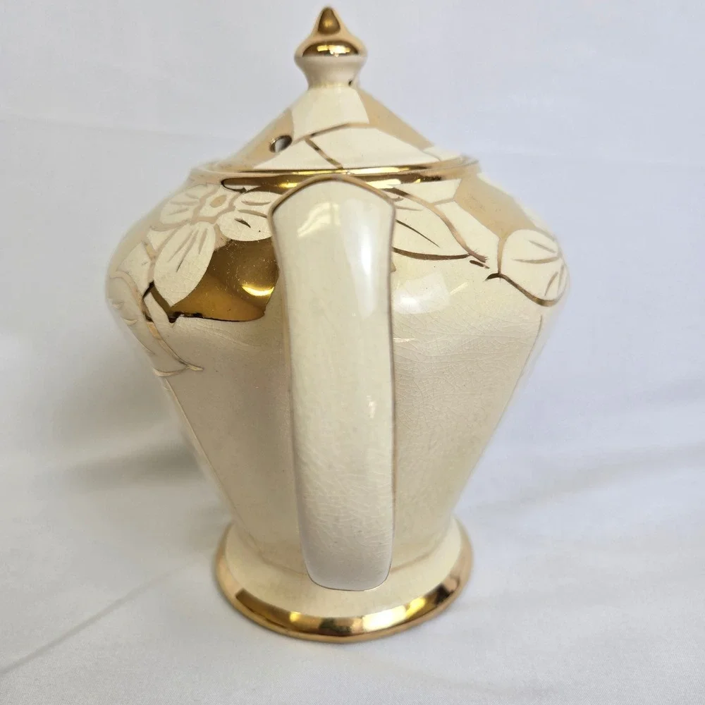Price Bros Teapot Cream Gold Floral Design England 676 Vintage READ