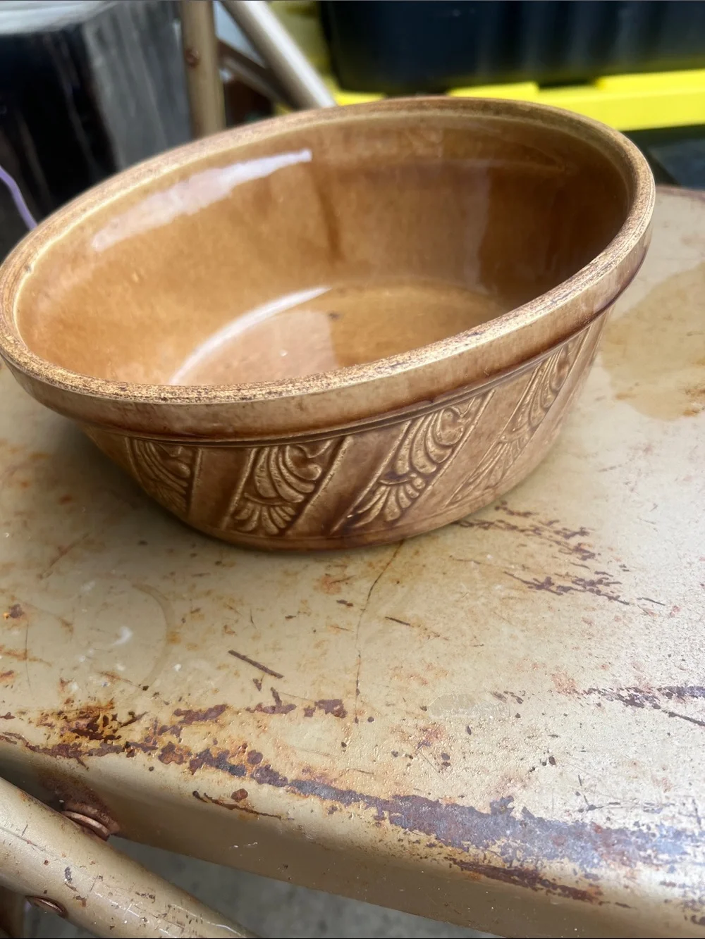 Vintage Caramel Ceramic Serving Bowl