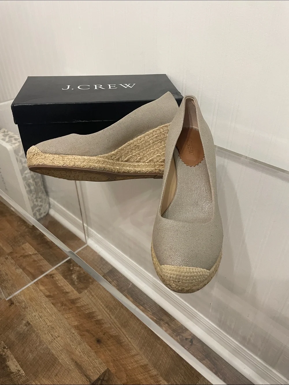 Seville metallic espadrille wedges.  Metallic silver. J Crew