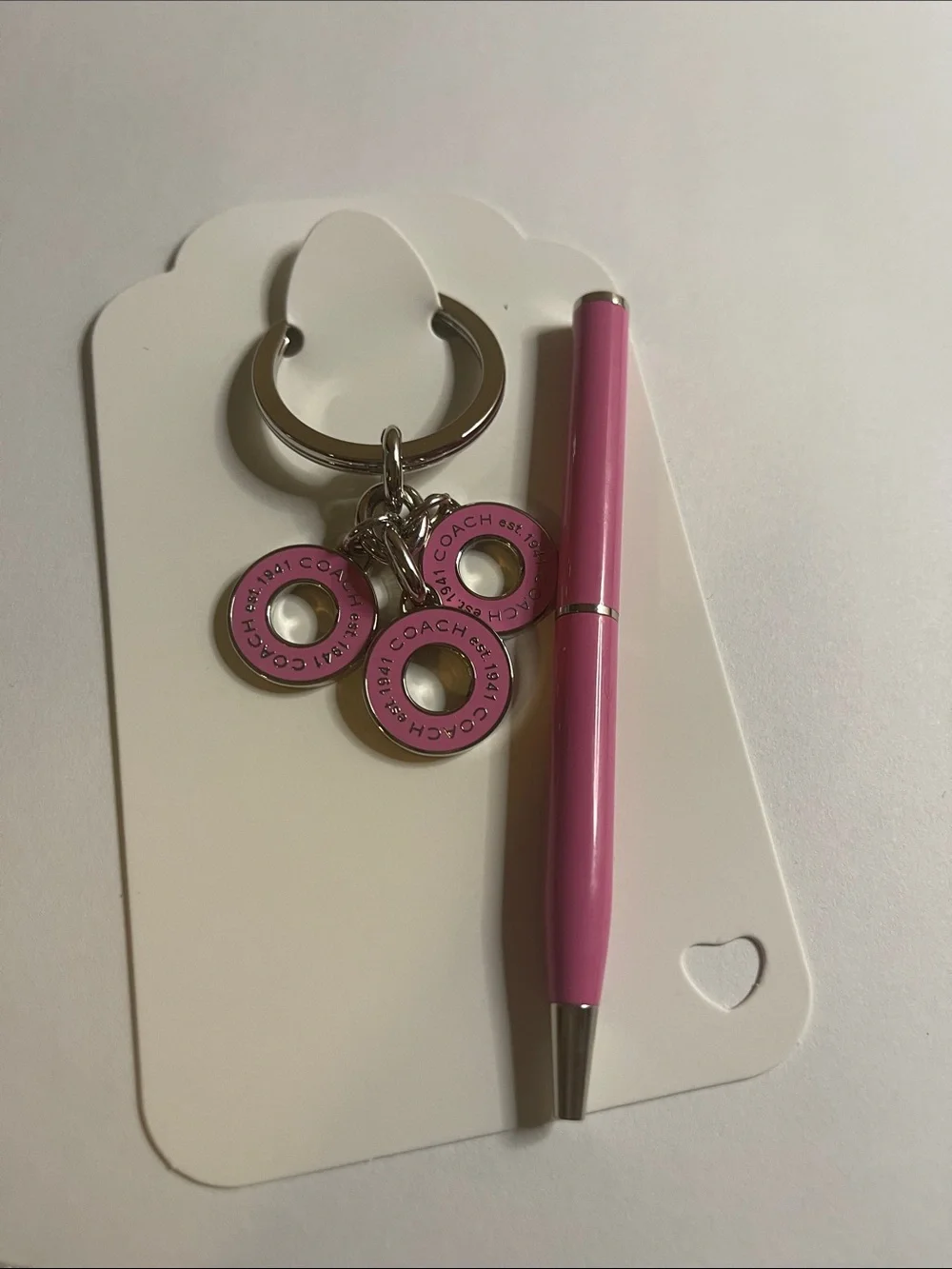 Coach Pink Enamel Triple Disc Keyring Charm and Coach Pen
