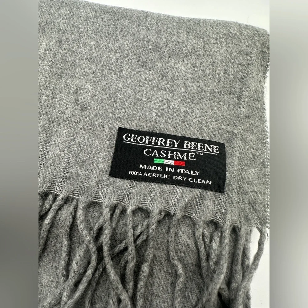 Charcoal Gray Fringed Geoffrey Beene VTG Cashme Oblong Scarf Unisex 100% Acrylic