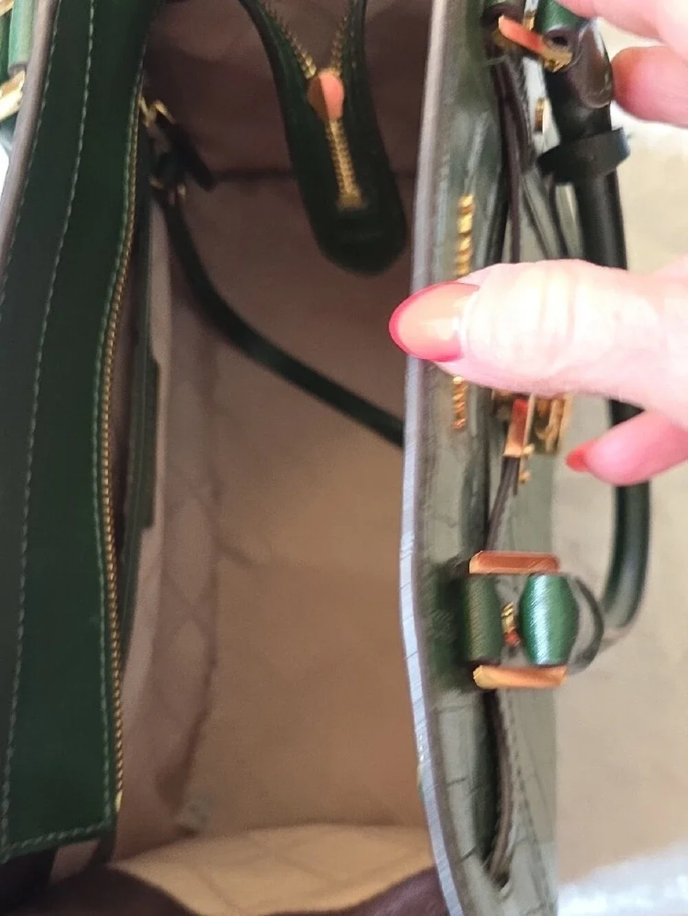Michael Kors Nouveau Hamilton Dark Green Croc-Embossed Leather Satchel