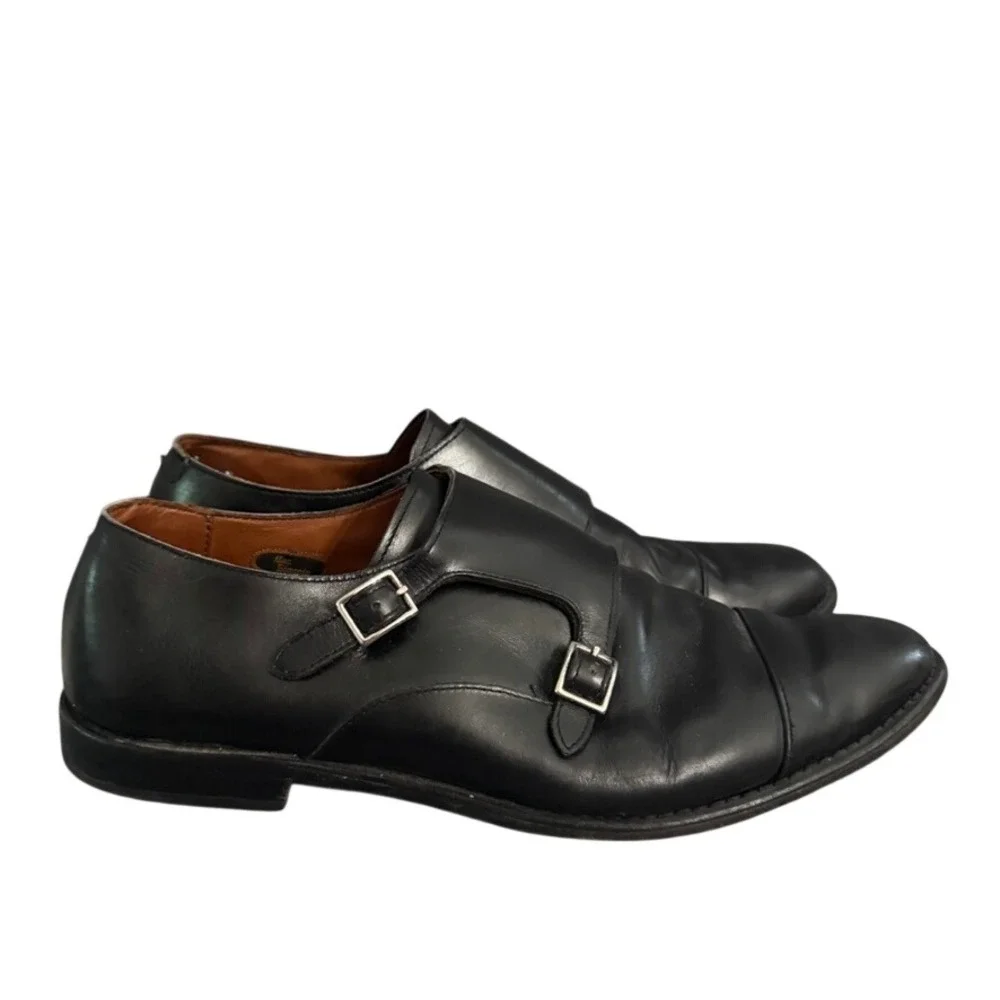 Allen Edmonds St Johns Mens Double Monk Strap Shoes Black Leather Cap Toe 14