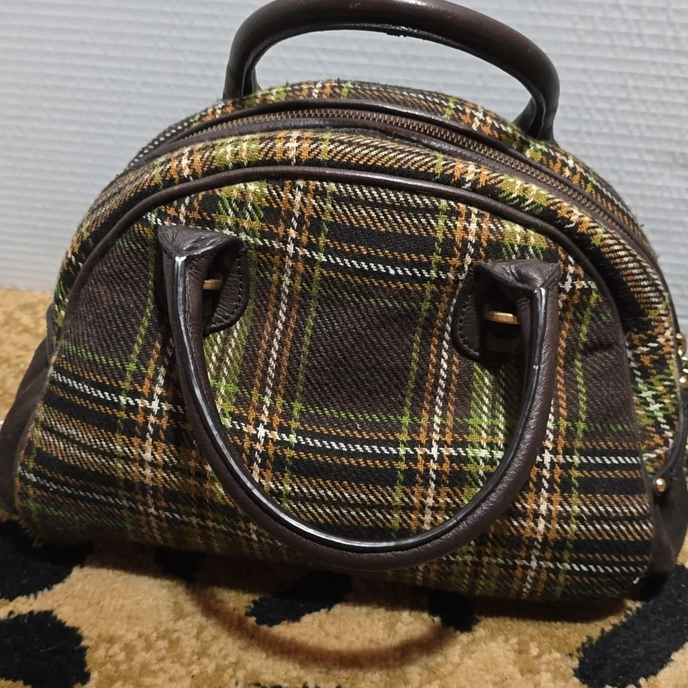 Juicy Couture Brown and Green Plaid Bowler Bag