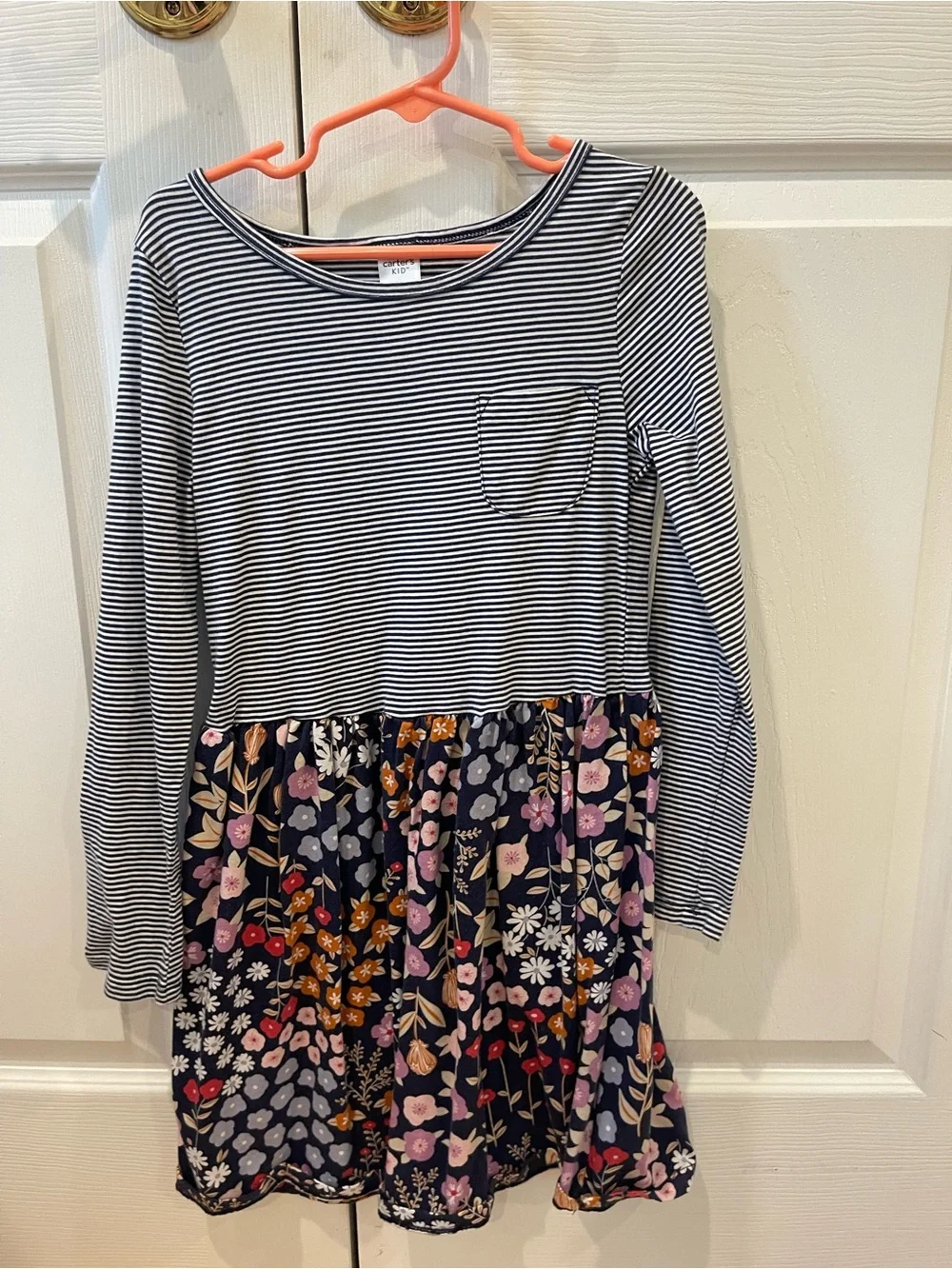 Carter's Navy & White Striped Top with Floral Skirt Dress