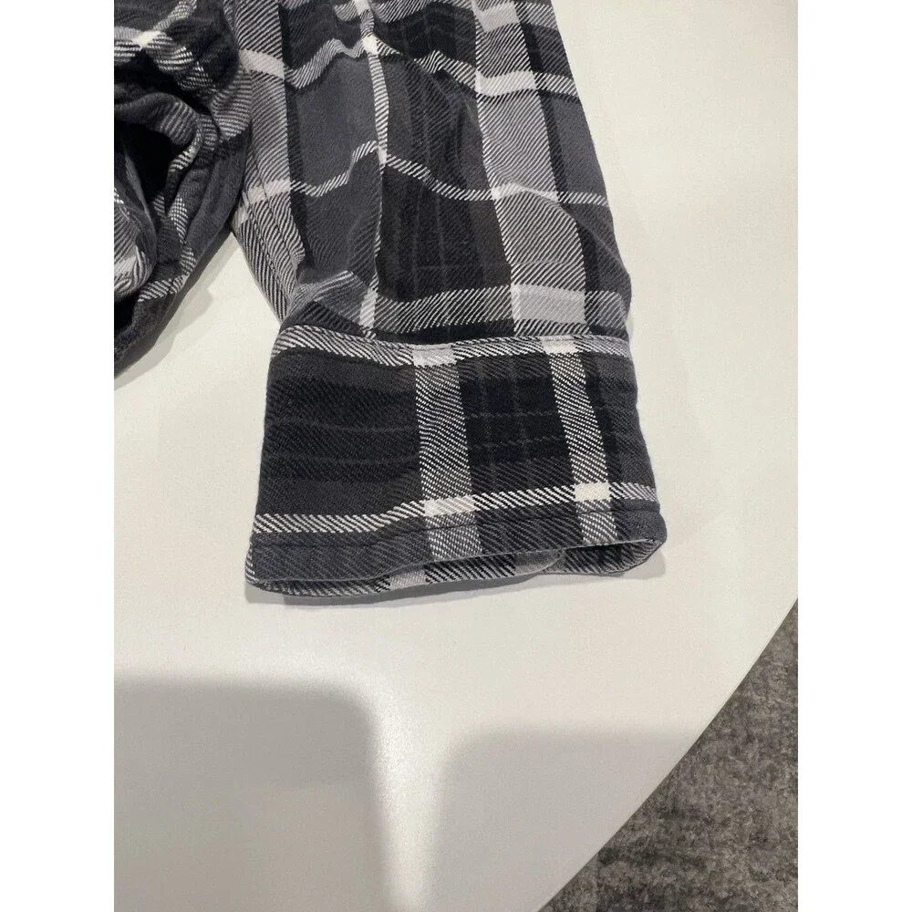 The North Face Plaid Flannel Button-Up Shirt Black Gray L Embroidered