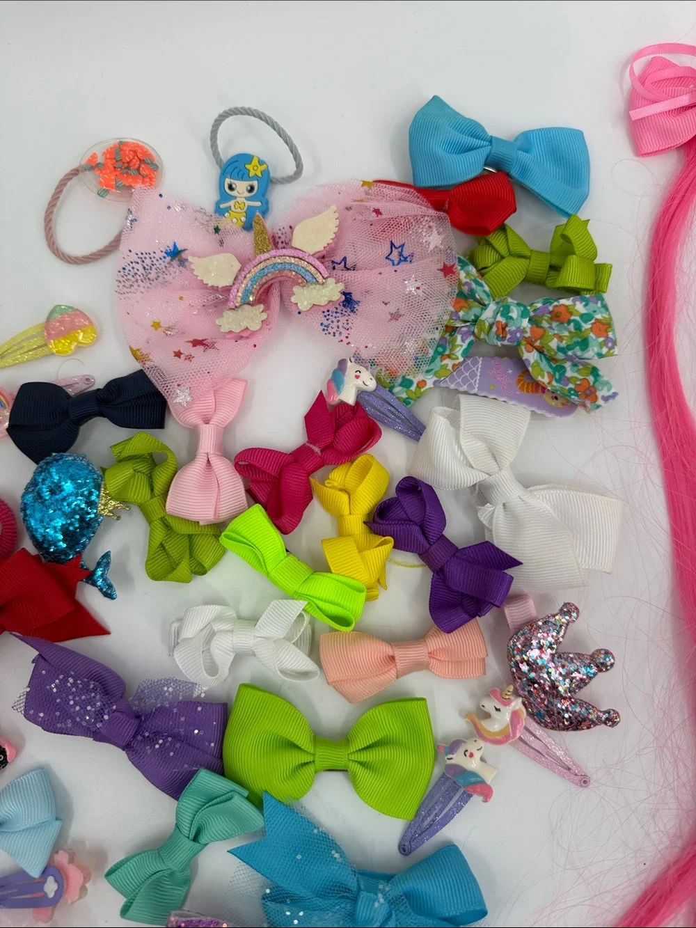44 Kids Colorful Hair Bow & Clip Set - Pink, Purple, Yellow, Blue