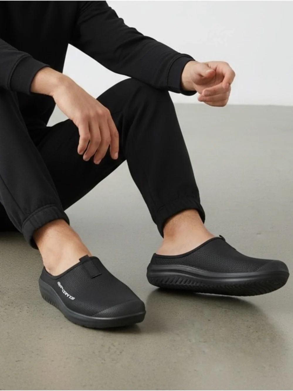 Mens Black Walking Slip On Shoes Sneakers Open Back Size 9 New