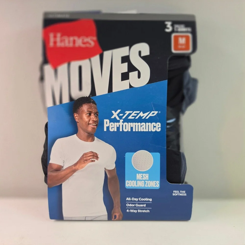 Hanes Mens 3 Pack X-Temp Performance T-Shirts Black Navy Blue Mesh Medium