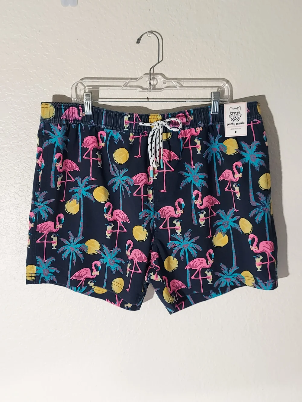 Party Pants Flamingo Navy Blue/Pink & Yellow Swim Resort Wear Short MN XXL NWT