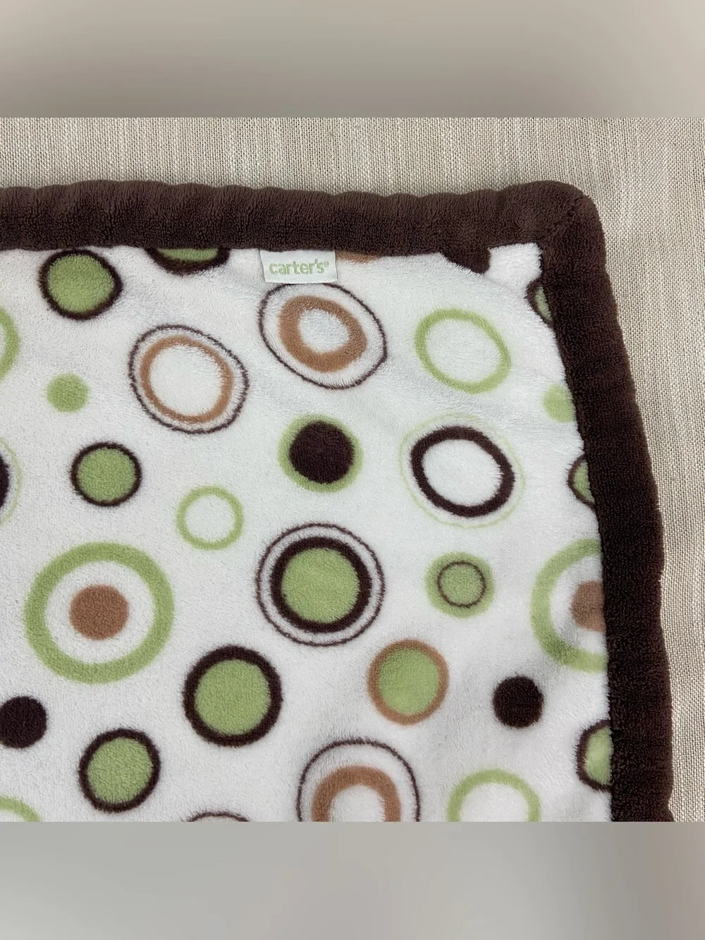 Carters Brown Green Polkadot Circle Baby Plush Soft Blanket  38x29