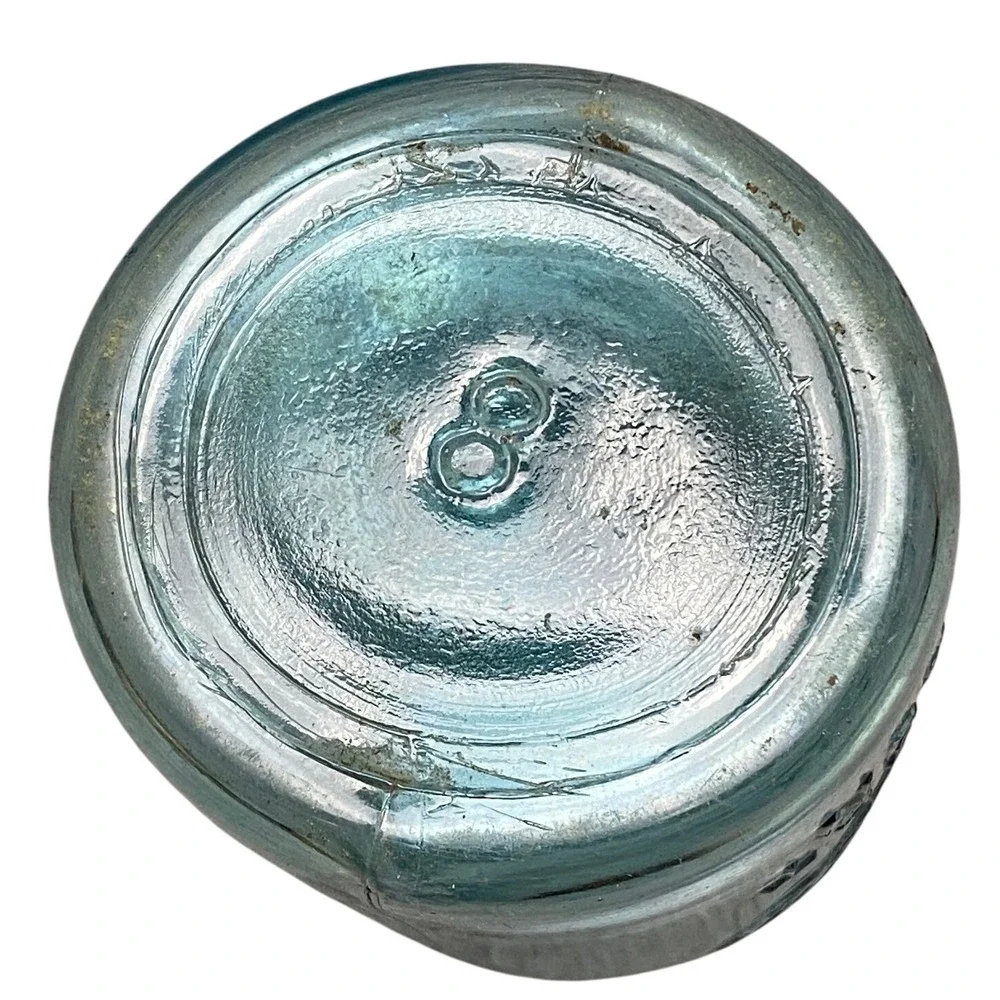 Antique Blue Glass‎ Ball Mason Jar Zinc Lid Stamped 8 on Bottom