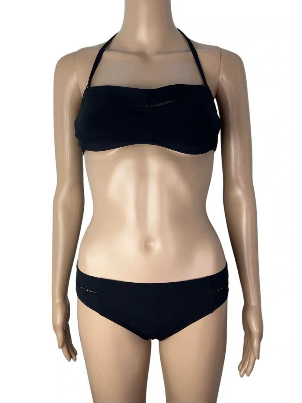 Tory Burch Black Lattice Underwire Bandeau Top and Lattice Bottom Matching Set