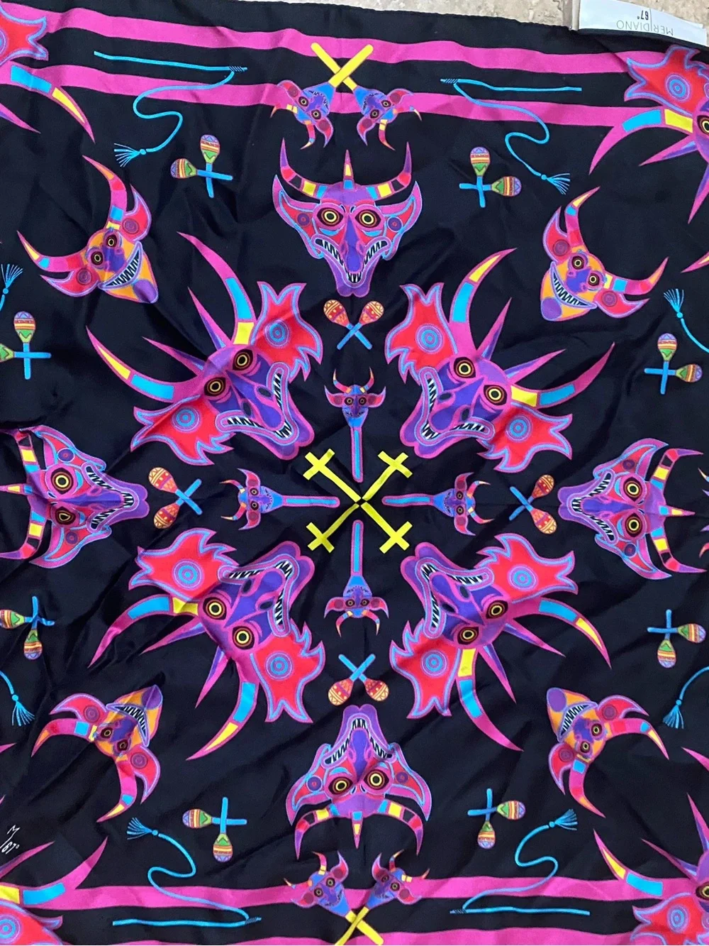 Meridiano 67º Diabladas 100% Real Silk Luxury Foulard Mythical 19” Square Scarf