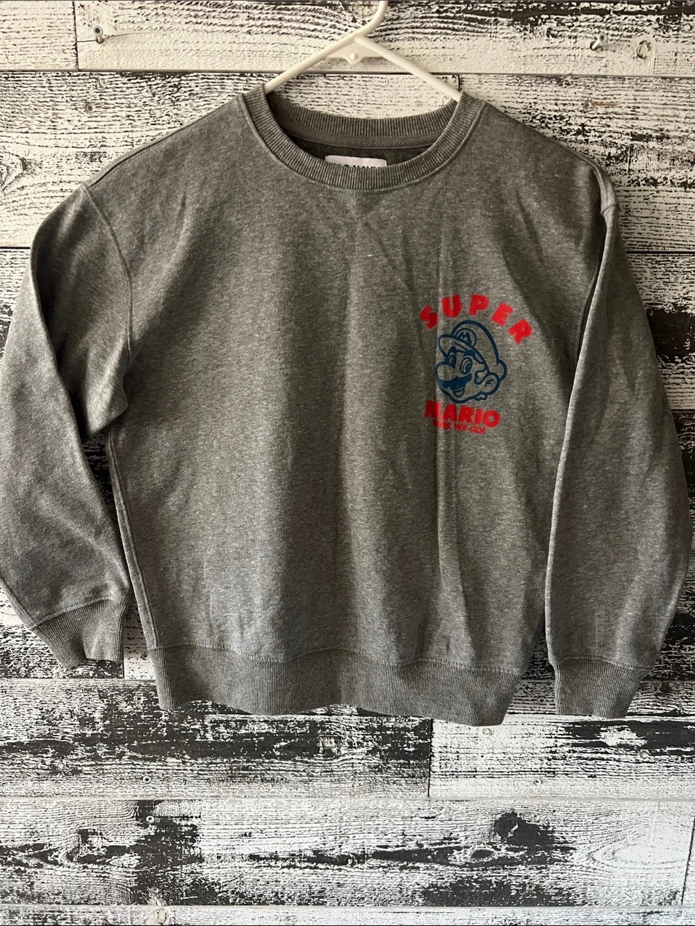 NWT Old Navy Gray Kids Sweatshirt with Red & Blue Super Mario Graphic